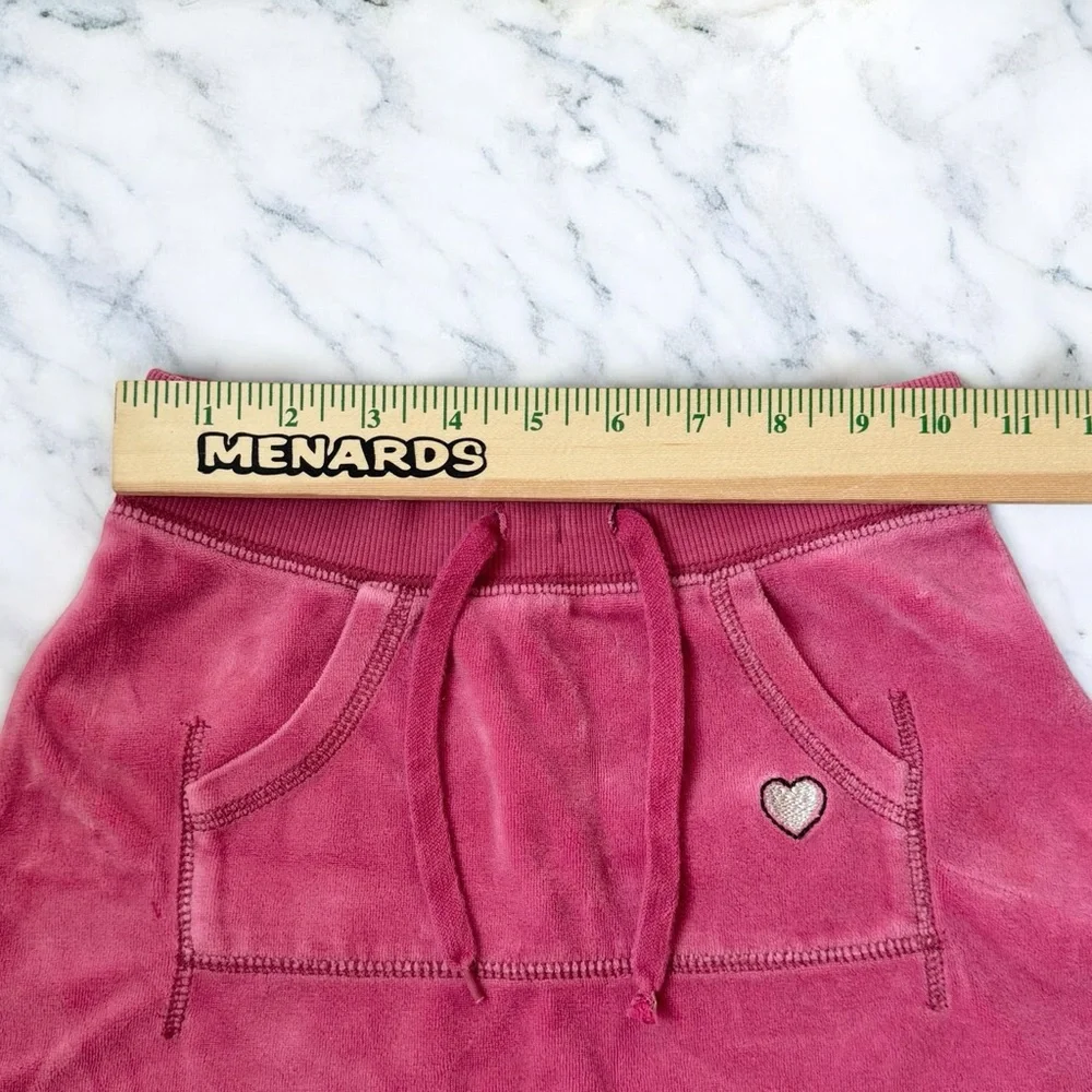 GAP Skirt Girls 6 / 7 Pink Velour Y2K w/ Drawstring Embroidered Heart, Pocket